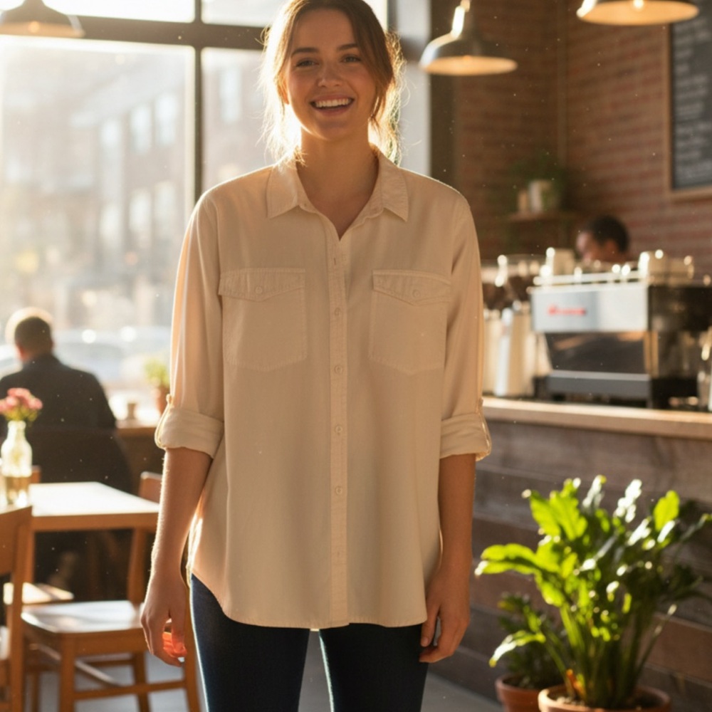 Eddie Bauer White Casual Button Down Shirt